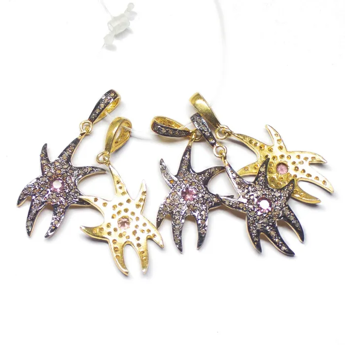 Beads Supplies USA 1pc Starfish Pave Diamond Ruby 925 Sterling Silver Oxidized Charm Pendant 37mm x 16mm Necklaces