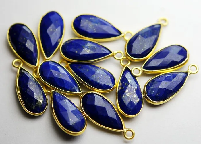 Beads Supplies USA 925 Sterling Vermeil Silver Lapis Lazuli Faceted Pear Shape Connector Pendant 4 Piece Of 19mm Necklaces