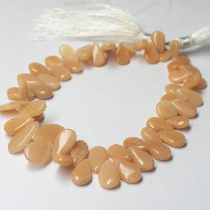 Beads Supplies USA Earrings Natural Peach Moonstone Smooth Pear Drop Beads 9mm 14mm 8inches