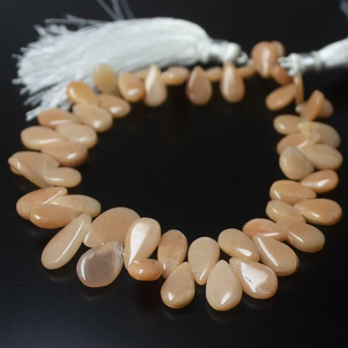 Beads Supplies USA Earrings Natural Peach Moonstone Smooth Pear Drop Beads 9mm 14mm 8inches