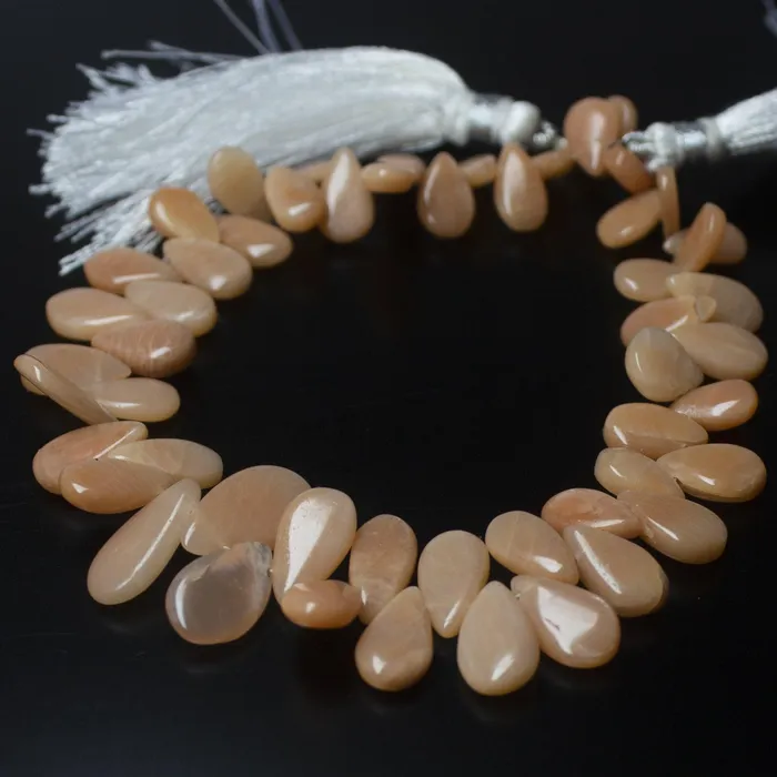 Beads Supplies USA Earrings Natural Peach Moonstone Smooth Pear Drop Beads 9mm 14mm 8inches