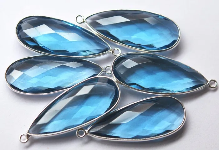 Beads Supplies USA Necklaces 925 Sterling Silver London Blue Quartz Faceted Long Pear Shape Pendant 2 Piece Of 33mm Approx Beads Supplies USA Necklaces 925 Sterling Silver London Blue Quartz Faceted Long Pear Shape Pendant 2 Piece Of 33mm Approx