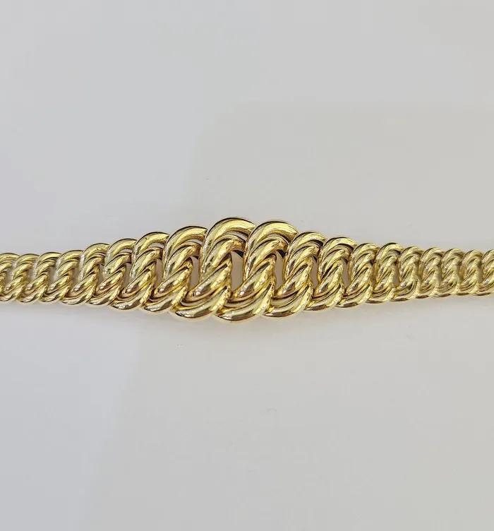 Bracelets Gold and Diamond 14K Gold Flat Byzantine Link Princesa Bracelet 7mm 7 inch Real Yellow 14Kt
