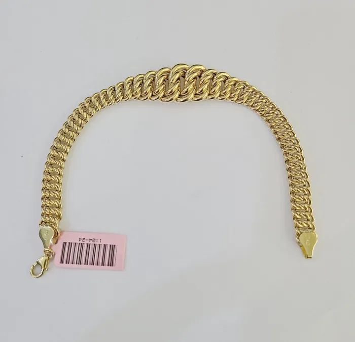 Bracelets Gold and Diamond 14K Gold Flat Byzantine Link Princesa Bracelet 7mm 7 inch Real Yellow 14Kt