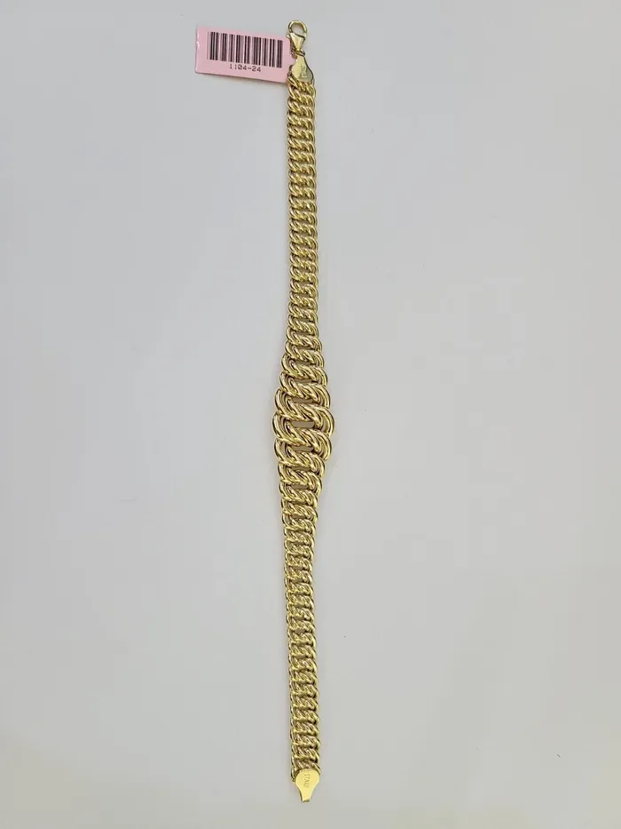 Bracelets Gold and Diamond 14K Gold Flat Byzantine Link Princesa Bracelet 7mm 7 inch Real Yellow 14Kt