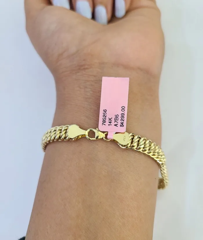 Bracelets Gold and Diamond 14K Gold Flat Byzantine Link Princesa Bracelet 7mm 7 inch Real Yellow 14Kt