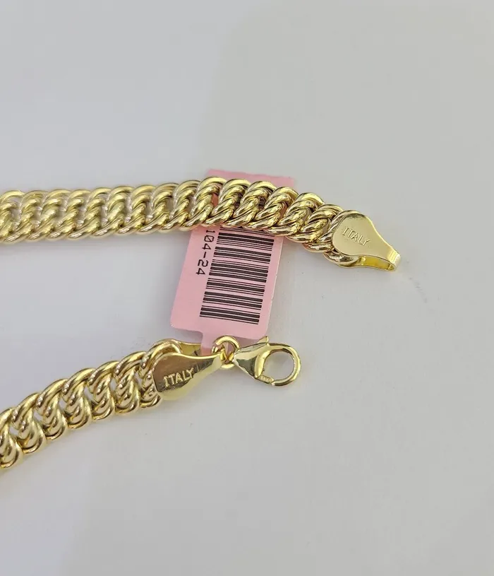 Bracelets Gold and Diamond 14K Gold Flat Byzantine Link Princesa Bracelet 7mm 7 inch Real Yellow 14Kt