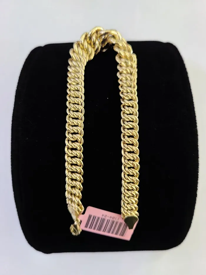 Bracelets Gold and Diamond 14K Gold Flat Byzantine Link Princesa Bracelet 7mm 7 inch Real Yellow 14Kt