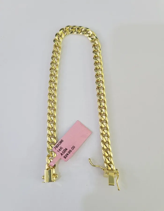 Bracelets Gold and Diamond Real 14K Miami Cuban Bracelet Yellow Gold Box Clasp 8 Inch 6mm Link Hollow Bracelets Gold and Diamond Real 14K Miami Cuban Bracelet Yellow Gold Box Clasp 8 Inch 6mm Link Hollow