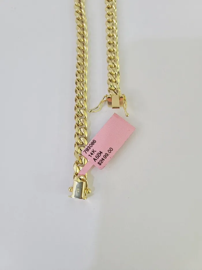 Bracelets Gold and Diamond Real 14K Miami Cuban Bracelet Yellow Gold Box Clasp 8 Inch 6mm Link Hollow