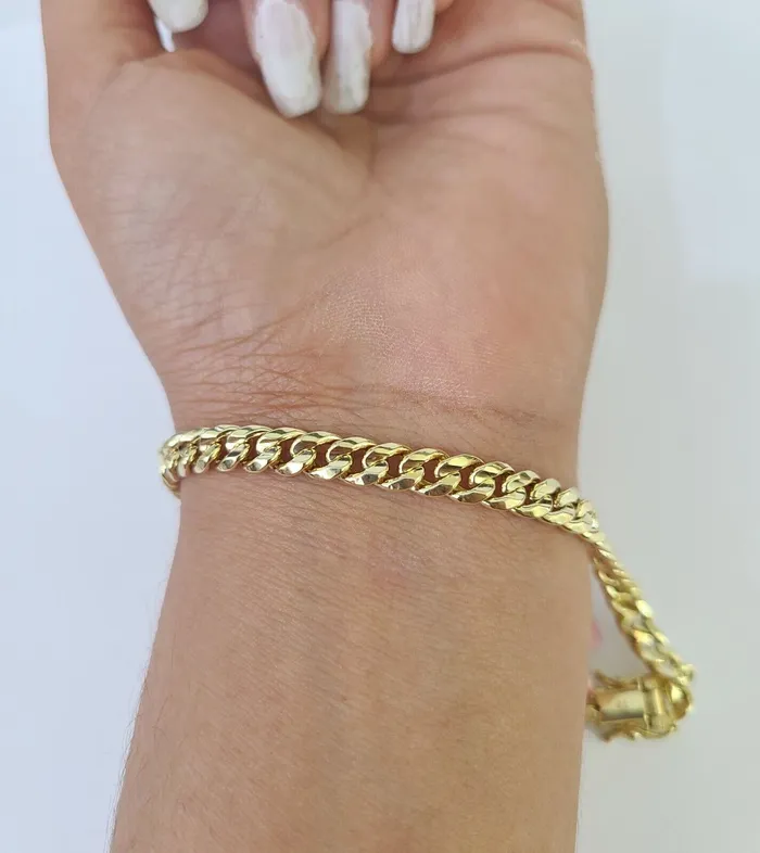 Bracelets Gold and Diamond Real 14K Miami Cuban Bracelet Yellow Gold Box Clasp 8 Inch 6mm Link Hollow
