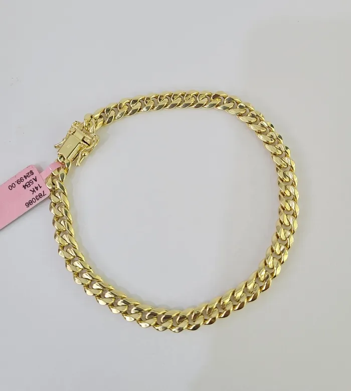 Bracelets Gold and Diamond Real 14K Miami Cuban Bracelet Yellow Gold Box Clasp 8 Inch 6mm Link Hollow