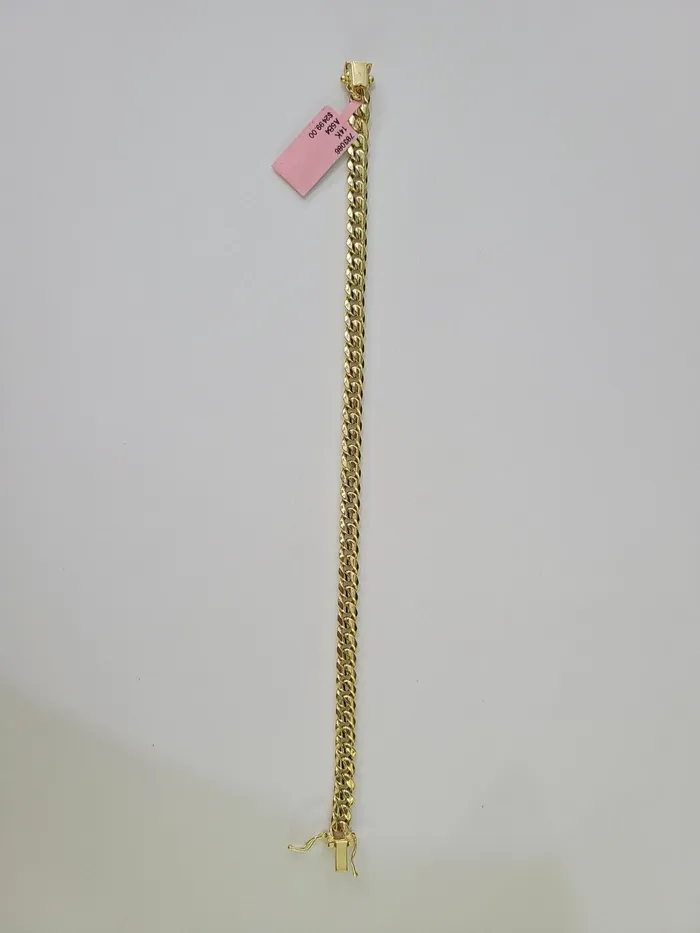 Bracelets Gold and Diamond Real 14K Miami Cuban Bracelet Yellow Gold Box Clasp 8 Inch 6mm Link Hollow