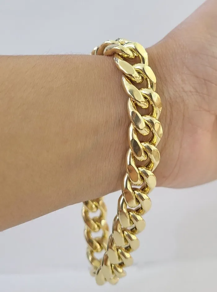 Bracelets Gold and Diamond Real 14K Yellow Gold Miami Cuban Bracelet 9 Inch 13mm 14K Box Clasp Link