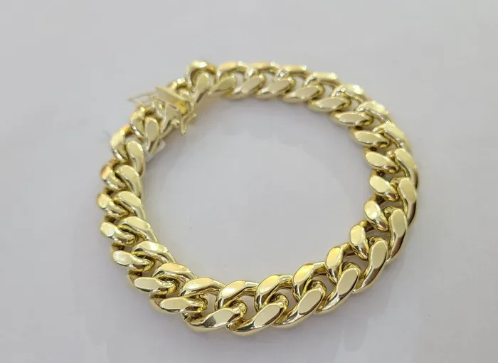 Bracelets Gold and Diamond Real 14K Yellow Gold Miami Cuban Bracelet 9 Inch 13mm 14K Box Clasp Link