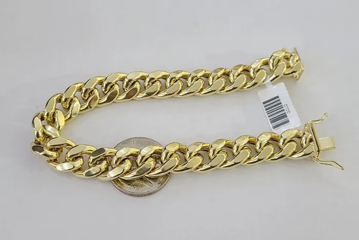 Bracelets Gold and Diamond Real 14K Yellow Gold Miami Cuban Bracelet 9 Inch 13mm 14K Box Clasp Link