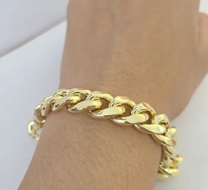 Bracelets Gold and Diamond Real 14K Yellow Gold Miami Cuban Bracelet 9 Inch 13mm 14K Box Clasp Link