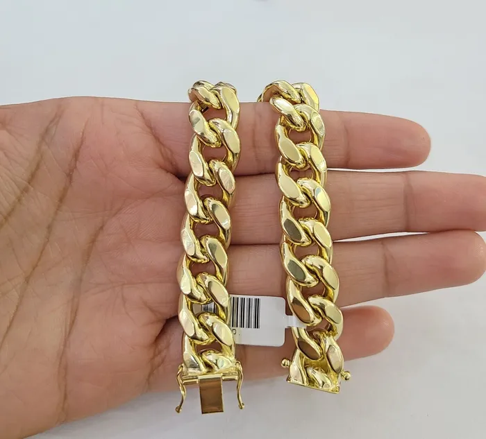 Bracelets Gold and Diamond Real 14K Yellow Gold Miami Cuban Bracelet 9 Inch 13mm 14K Box Clasp Link