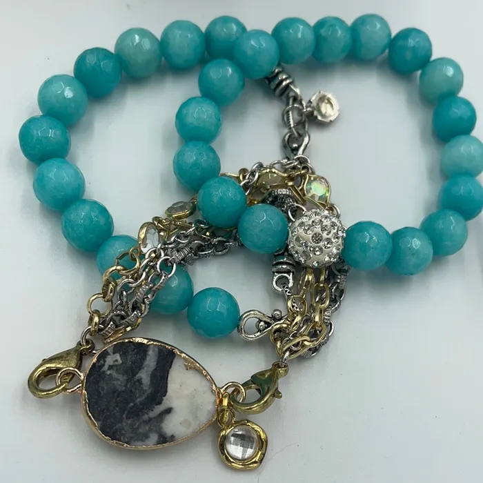 Bracelets Sophiareneboutique Teal Jasper Stack Bracelet Set
