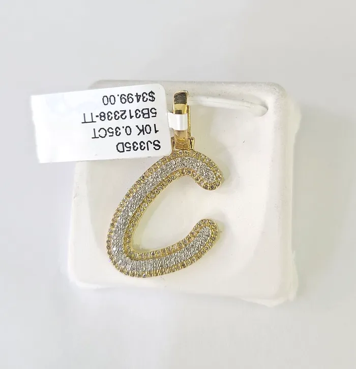 Charm Necklaces 10k Yellow Gold Diamond C Charm Pendant Initial Alphabet Letter Real Genuine Globalwatches10
