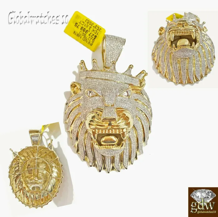 Charm Necklaces Gold and Diamond Real 10k Yellow Gold Diamond Mens Lion Head Charm Pendant with Genuine Diamonds Charm Necklaces Gold and Diamond Real 10k Yellow Gold Diamond Mens Lion Head Charm Pendant with Genuine Diamonds