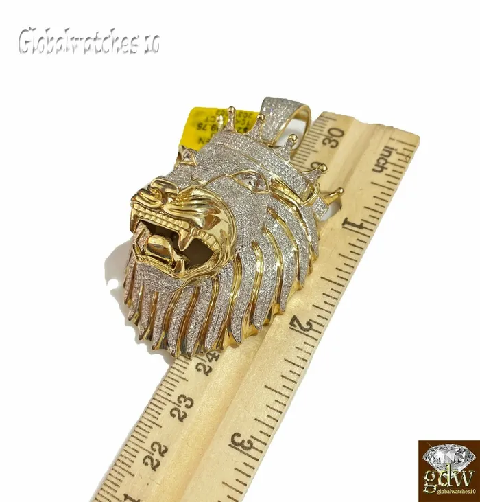 Charm Necklaces Gold and Diamond Real 10k Yellow Gold Diamond Mens Lion Head Charm Pendant with Genuine Diamonds