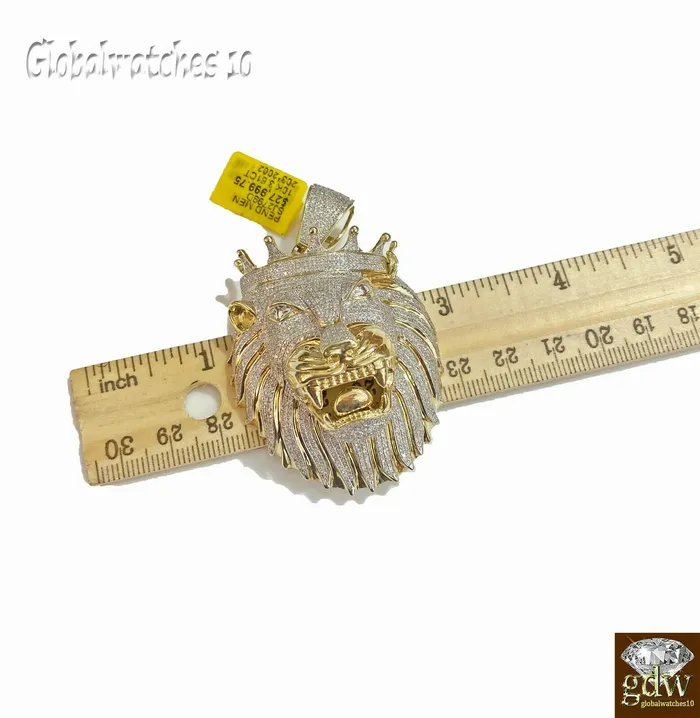 Charm Necklaces Gold and Diamond Real 10k Yellow Gold Diamond Mens Lion Head Charm Pendant with Genuine Diamonds