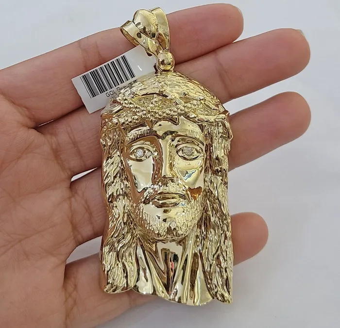 Charm Necklaces Real 14k Yellow Gold Jesus Head Charm Pendant 3 Inch Jesus face 14kt gold Charm Gold and Diamond Charm Necklaces Real 14k Yellow Gold Jesus Head Charm Pendant 3 Inch Jesus face 14kt gold Charm Gold and Diamond