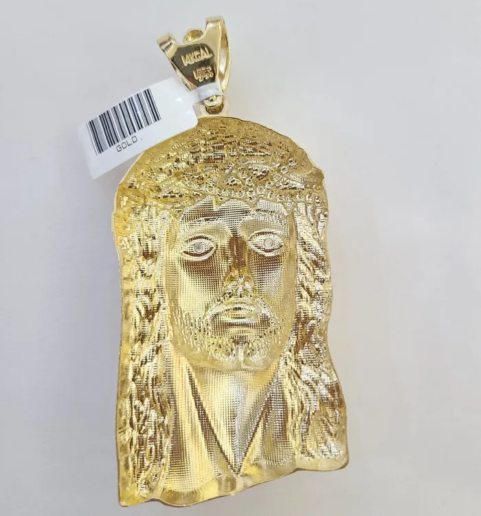 Charm Necklaces Real 14k Yellow Gold Jesus Head Charm Pendant 3 Inch Jesus face 14kt gold Charm Gold and Diamond