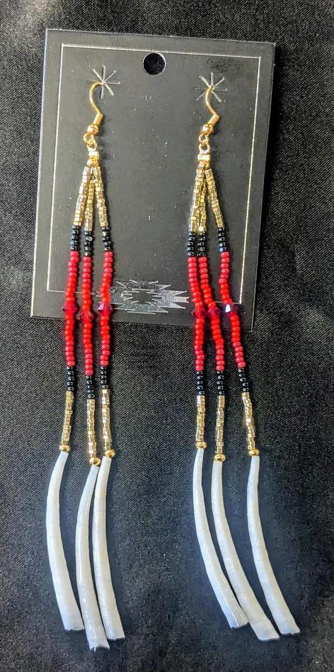 Chris Crosbys Purple Coyote Dentalium Shoulder Duster Earrings Earrings