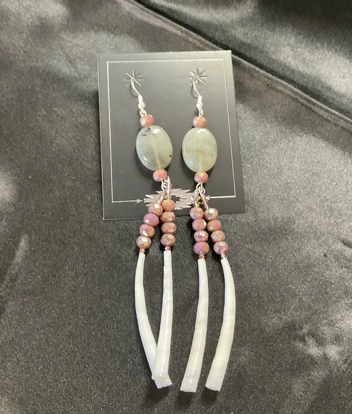 Chris Crosbys Purple Coyote Dentalium Shoulder Duster Earrings Earrings Chris Crosbys Purple Coyote Dentalium Shoulder Duster Earrings Earrings