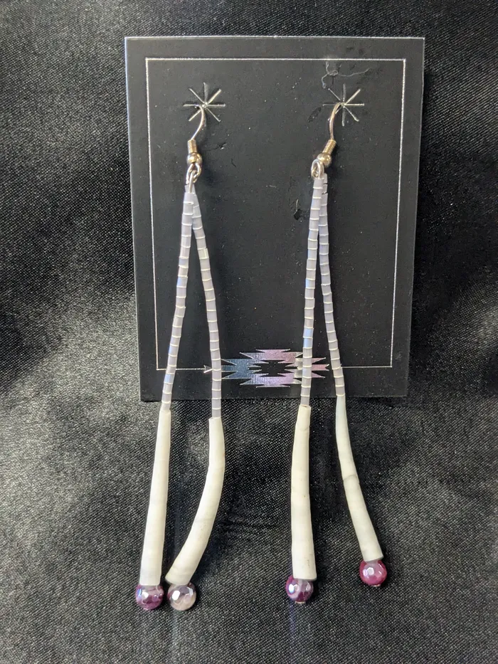 Chris Crosbys Purple Coyote Dentalium Shoulder Duster Earrings Earrings Chris Crosbys Purple Coyote Dentalium Shoulder Duster Earrings Earrings