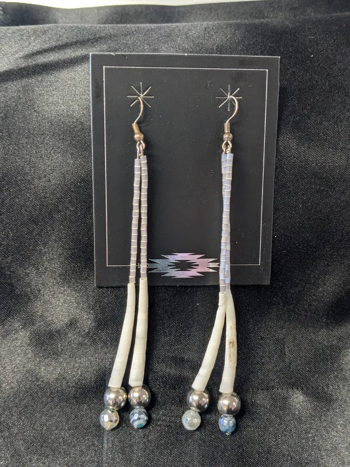 Chris Crosbys Purple Coyote Dentalium Shoulder Duster Earrings Earrings Chris Crosbys Purple Coyote Dentalium Shoulder Duster Earrings Earrings