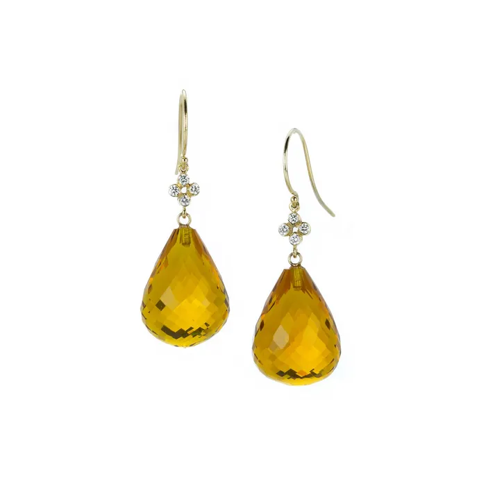 Earrings Alexis Kletjian Large Citrine Clover Diamond Earrings