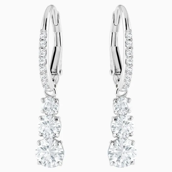 Earrings Attract Trilogy Round Earrings White Rhodium Plated Swarovski