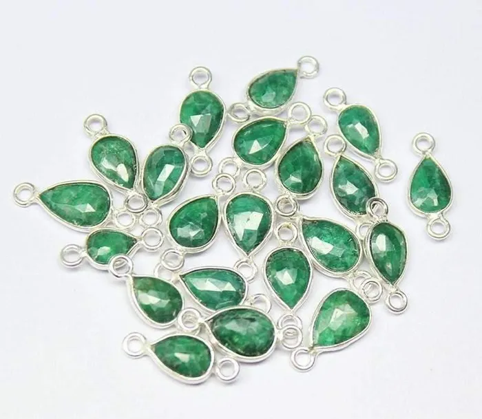 Earrings Beads Supplies USA Natural Dyed Green Emerald 925 Sterling Silver Pear Shape Connector Bezel 2pc 15mm Earrings Beads Supplies USA Natural Dyed Green Emerald 925 Sterling Silver Pear Shape Connector Bezel 2pc 15mm