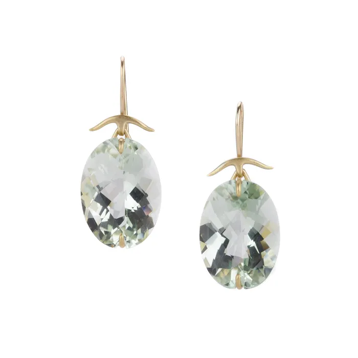 Earrings Gabriella Kiss Faceted Oval Green Amethyst Earrings
