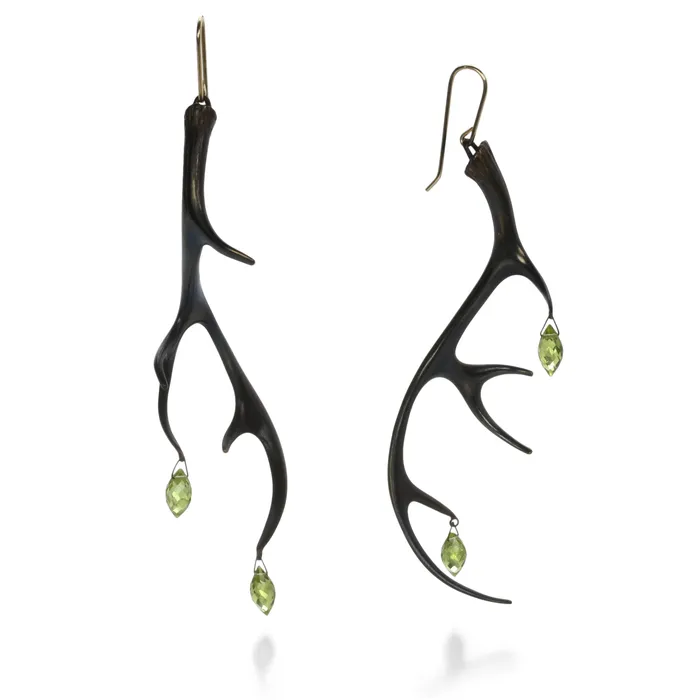 Earrings Gabriella Kiss Large Bronze Antler Earrings with Peridot Drops