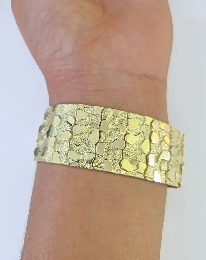 globalwatches10 Bracelets 10K REAL Nugget Bracelet Yellow Gold 9Inch 23mm Men Hand Gold 10kt globalwatches10 Bracelets 10K REAL Nugget Bracelet Yellow Gold 9Inch 23mm Men Hand Gold 10kt