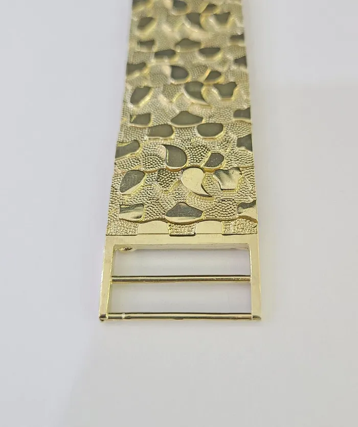 globalwatches10 Bracelets 10K REAL Nugget Bracelet Yellow Gold 9Inch 23mm Men Hand Gold 10kt