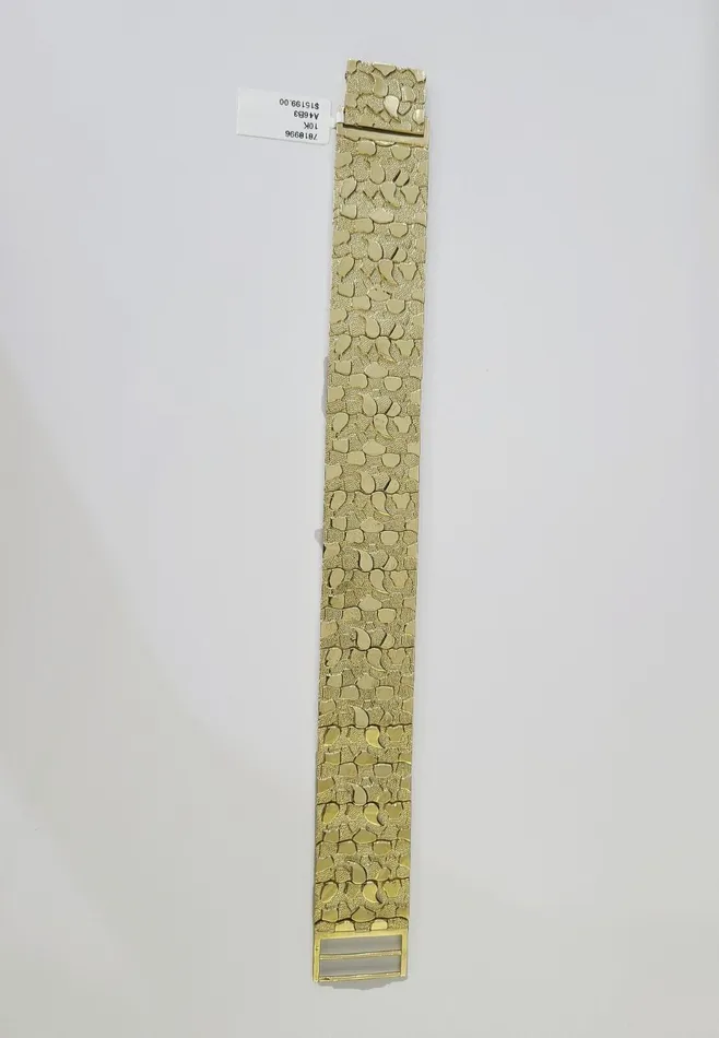 globalwatches10 Bracelets 10K REAL Nugget Bracelet Yellow Gold 9Inch 23mm Men Hand Gold 10kt