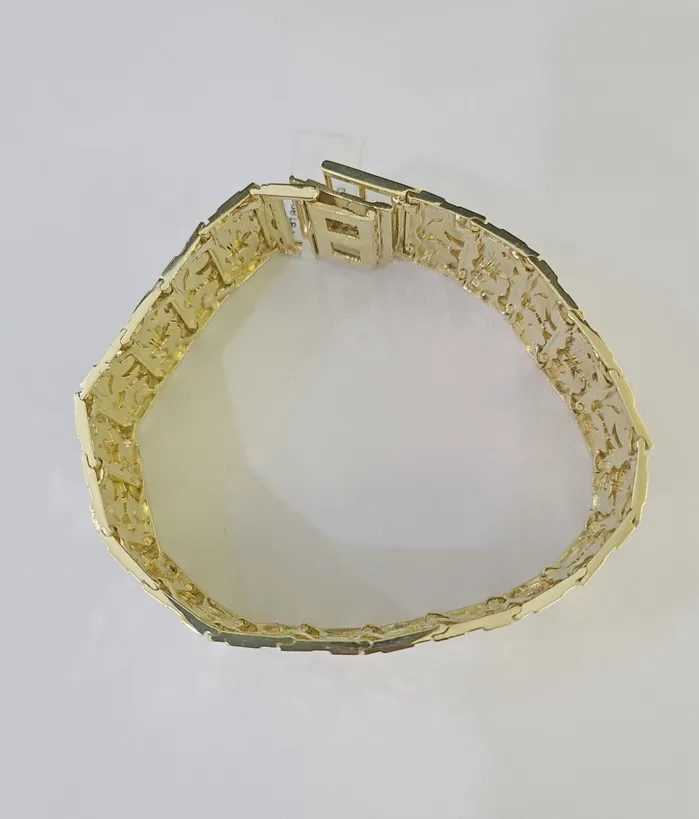 globalwatches10 Bracelets 10K REAL Nugget Bracelet Yellow Gold 9Inch 23mm Men Hand Gold 10kt