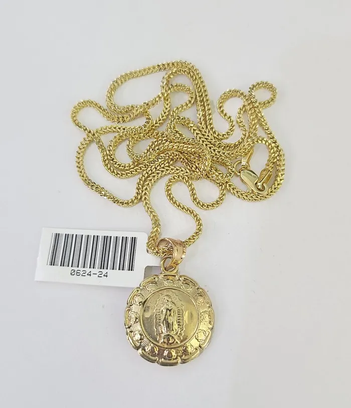 Globalwatches10 Necklaces 10K Solid Franco Chain Jesus Virgin Mary Pendant Charm Necklace 1824 1mm Gold Globalwatches10 Necklaces 10K Solid Franco Chain Jesus Virgin Mary Pendant Charm Necklace 1824 1mm Gold
