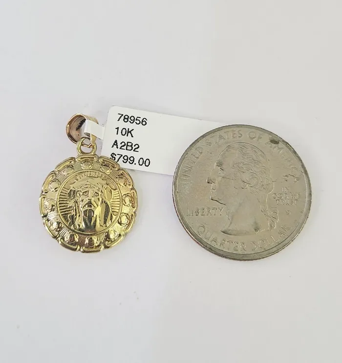Globalwatches10 Necklaces 10K Solid Franco Chain Jesus Virgin Mary Pendant Charm Necklace 1824 1mm Gold