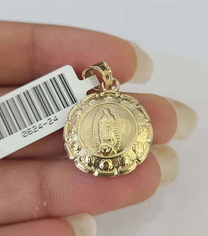 Globalwatches10 Necklaces 10K Solid Franco Chain Jesus Virgin Mary Pendant Charm Necklace 1824 1mm Gold