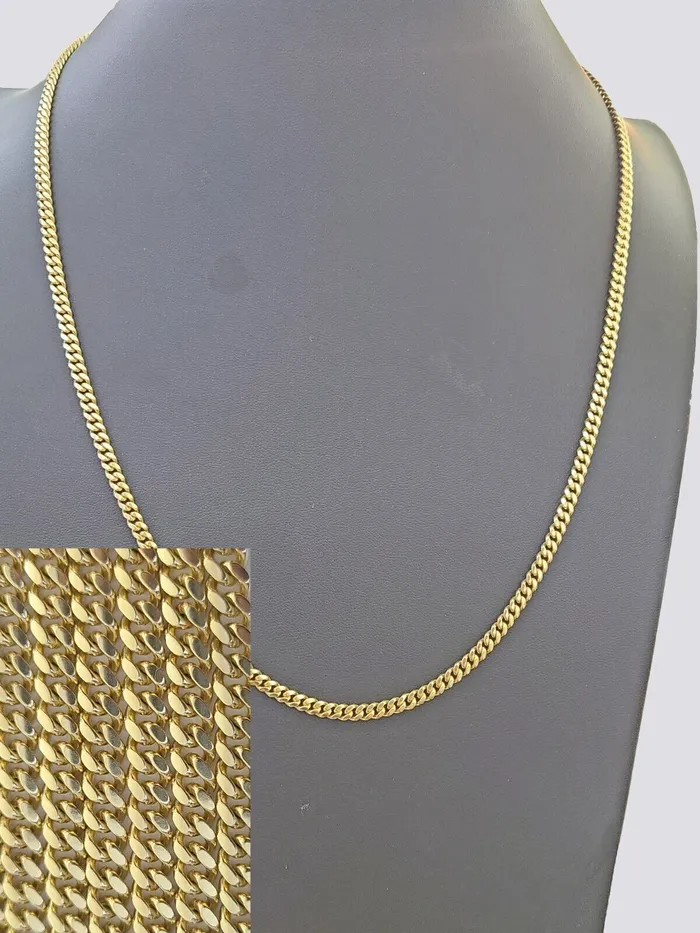 globalwatches10 Necklaces 10K Solid Yellow Gold 4mm Miami Cuban Link Chain Necklace 20 Two Chains