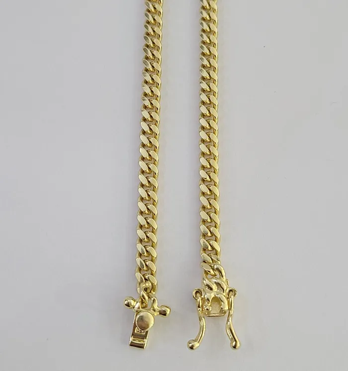 globalwatches10 Necklaces 10K Solid Yellow Gold 4mm Miami Cuban Link Chain Necklace 20 Two Chains
