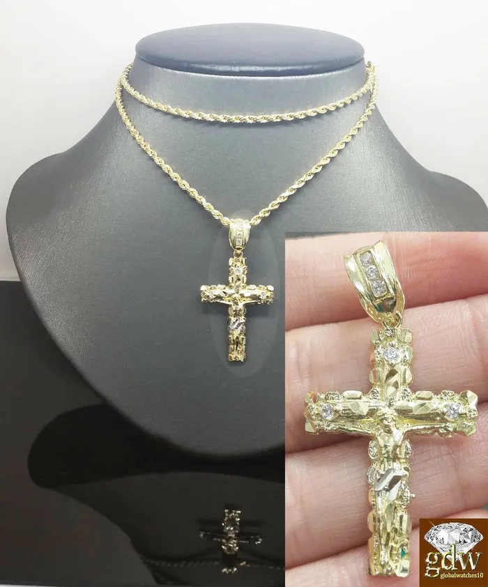 globalwatches10 Necklaces Real 10k Gold Rope Chain Cross Pendant 18 20 22 24 26 Necklace globalwatches10 Necklaces Real 10k Gold Rope Chain Cross Pendant 18 20 22 24 26 Necklace