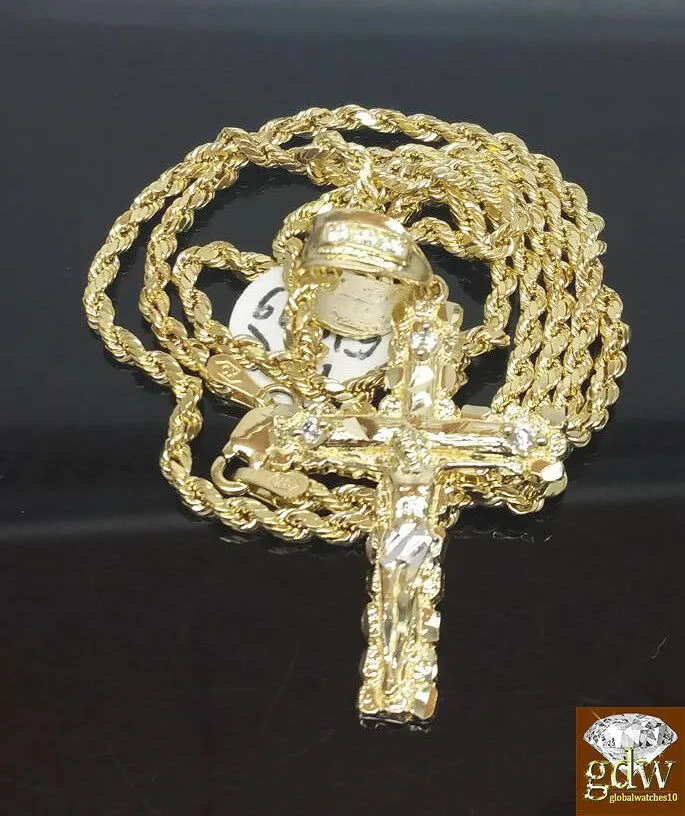 globalwatches10 Necklaces Real 10k Gold Rope Chain Cross Pendant 18 20 22 24 26 Necklace