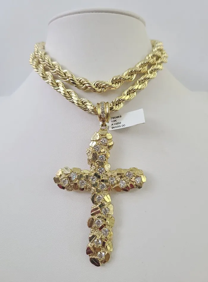 Globalwatches10 Necklaces Real 10k Rope Chain Jesus Cross Charm Set 8mm 2030 Inch Necklace Yellow Gold Globalwatches10 Necklaces Real 10k Rope Chain Jesus Cross Charm Set 8mm 2030 Inch Necklace Yellow Gold